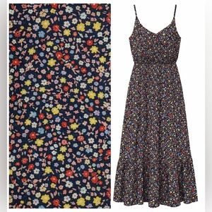 J.CREW Mitsy Ditsy Navy Poppy Tiered Linen & Cotton Maxi Sundress Size 8